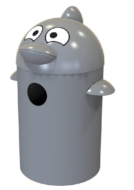 Corbeille dauphin Buddy 55L - Poubelle amusante en plastique MDPE avec couvercle amovible_0