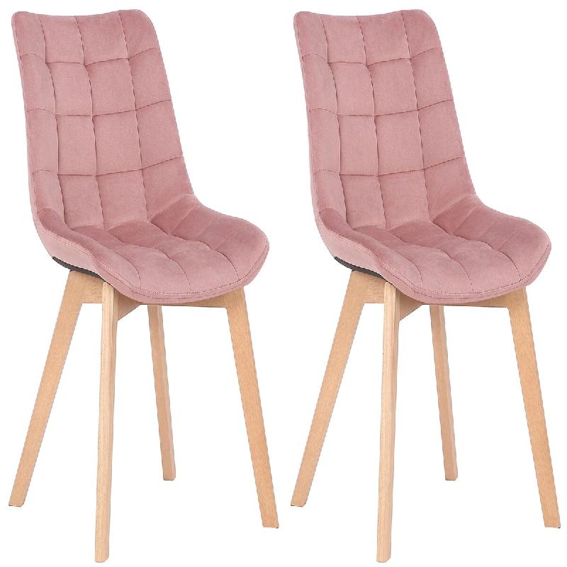 Décoshop26 - Lot de 2 chaises de salle à manger rembourrage généreux en velours rose piètement en bois 10_0007573 - Bois massif 3000266184732_0