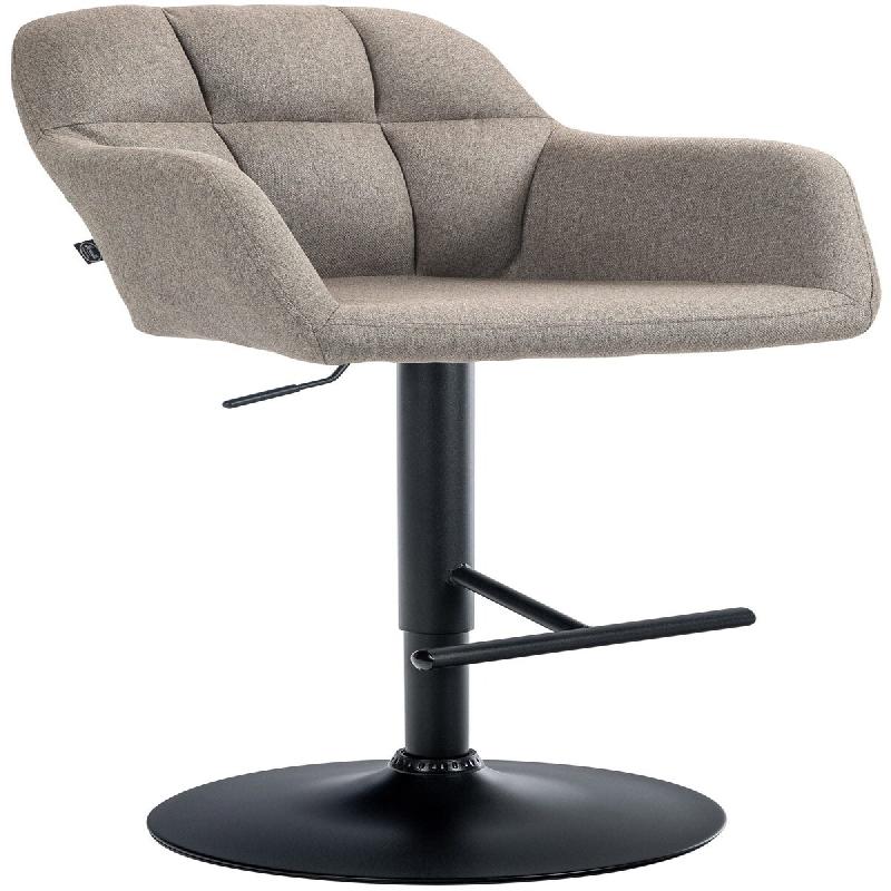 Décoshop26 - Tabouret de bar chaise haute x1 fonction rotation 360° en tissu taupe avec coutures décoratives piètement métal noir 10_0005278 - no_0