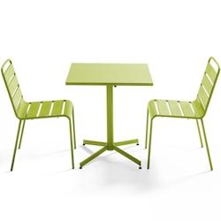 Oviala Business Ensemble table de terrasse carrée et 2 chaises métal vert - Oviala - vert acier 106882_0