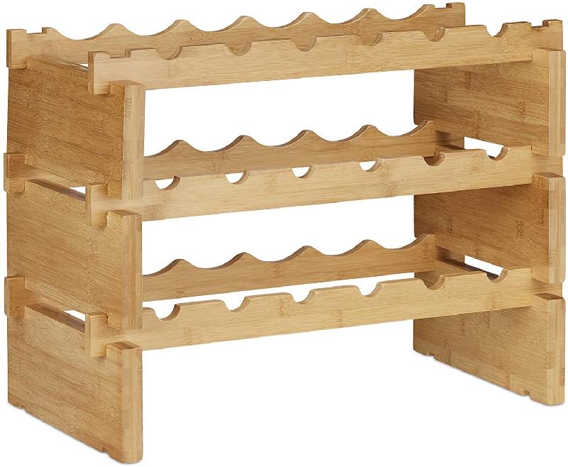 Étagère porte-bouteilles empilable 3 niveaux - 45 cm - Bambou - Découpe goulot et ventre 13_0002171_2_0