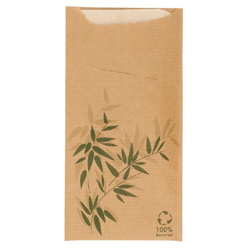 Etui pour couverts kraft Feel Green + serviette blanche 11,2x22,5cm x400_0
