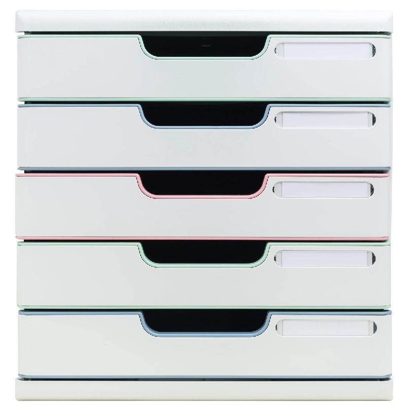 Exacompta MODULO A4 5 tiroirs fermés AutentiK gris lumière/3 couleurs (bordures) - multicolore 301303D_0