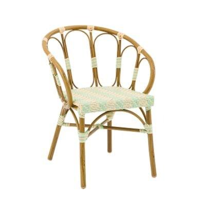 Fauteuil professionnel Mary empilable – aluminium effet bois et tressage beige et vert d’eau - multi-matériau MARYFAUT_0