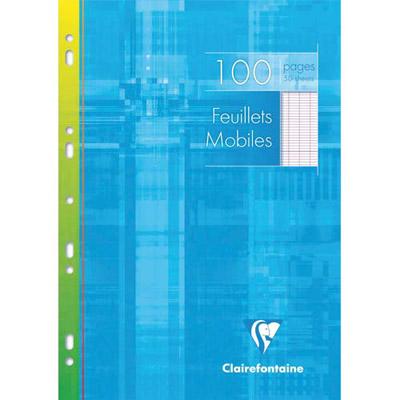 FEUILLETS MOBILES CLAIREFONTAINE - 21X29.7 CM - 100 PAGES - GRANDS CARREAUX BLANCS - 90G - SOUS ETUIS - CARTON - LOT DE 10
