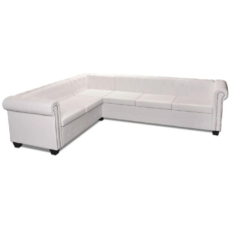 Helloshop26 - Canapé d'angle chesterfield 6 places cuir artificiel blanc  02_0019677 - blanc polyester 3001013288000_0