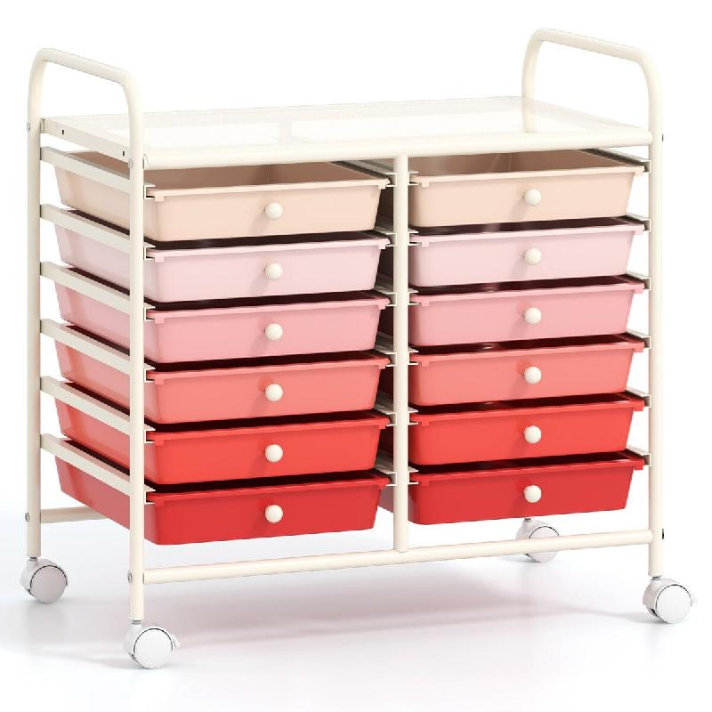 Helloshop26 - Chariot de rangement à roulettes 64 x 38 x 62 cm 12 tiroirs amovibles finition moderne en métal rose dégradé - rose métal 3000226695469_0