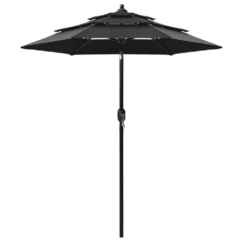 Helloshop26 - Parasol à 3 niveaux avec mât en aluminium 2 m noir 02_0008755 - 3000468047767_0
