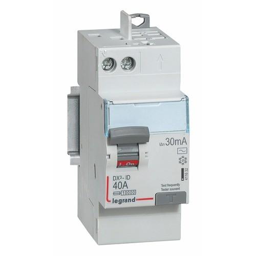 INTERRUPTEUR DIFFÉRENTIEL BIPOLAIRE SANS VIS - 2 MODULES - 25A - AC - DX³ LEGRAND