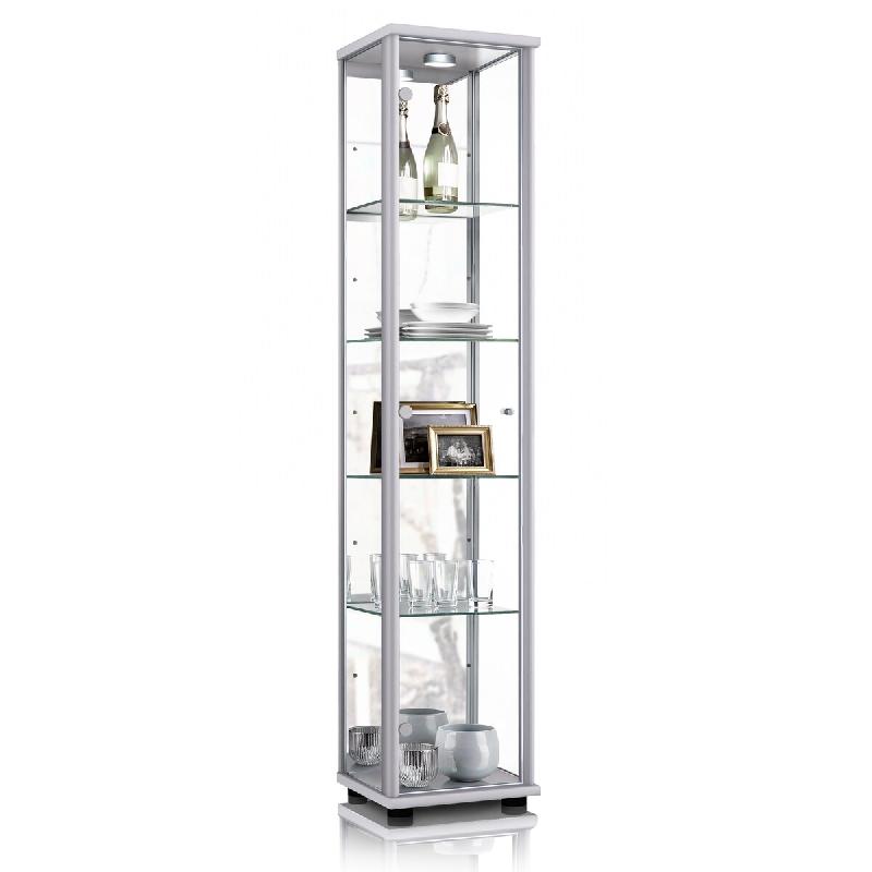 K-Möbel Vitrine en verre argenté (176x37x33 cm) avec 4 étagères en verre réglables en hauteur en ESG et miroir - argenté Bois manufacturé C1016AL_0