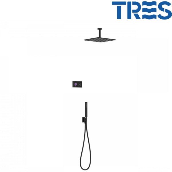 KIT DE DOUCHE THERMOSTATIQUE ÉLECTRONIQUE ET ENCASTRÉ SHOWER TECHNOLOGY NOIR MAT - TRES 09288564NM