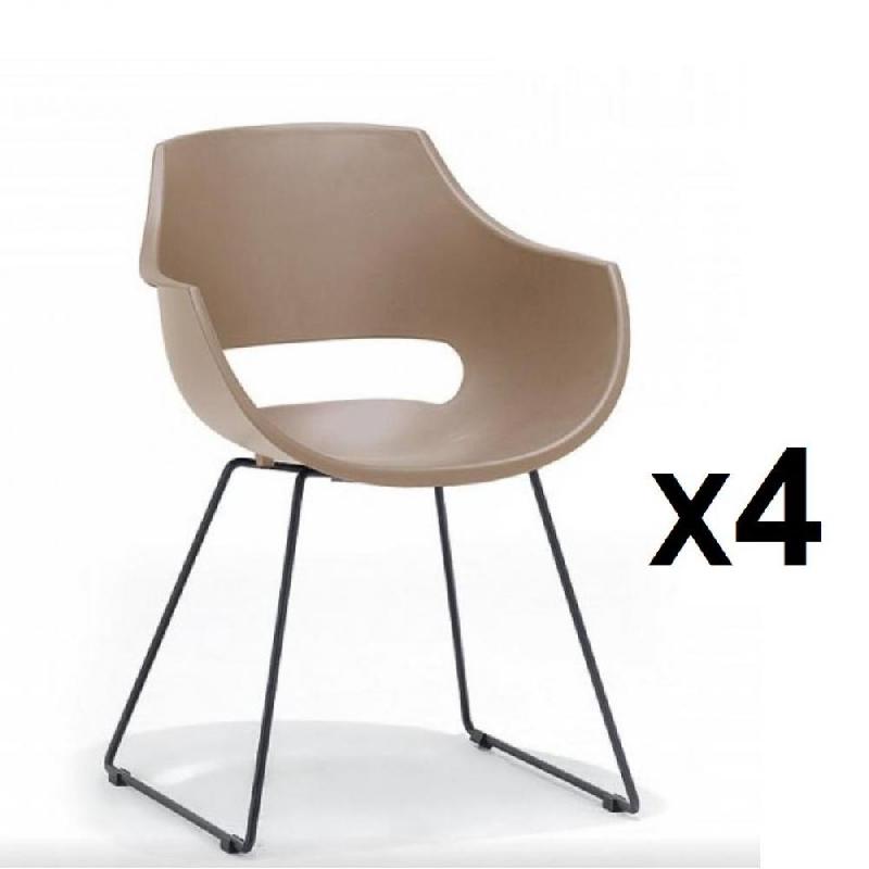 Lot de 4 chaises design REMO - coque taupe mat - piétement luge en métal noir_0