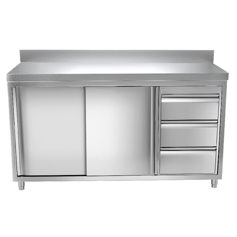 Meuble bas inox adossé P 700 mm avec portes et tiroirs -_0