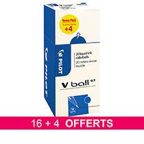 PACK 16 STYLOS ROLLER PILOT V-BALL 0.7 MM CAPUCHON + 4 OFFERTS - BLEU