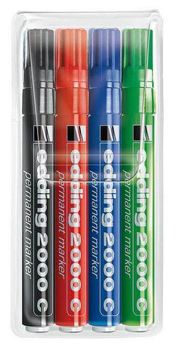 MARQUEUR PERMANENT RECHARGEABLE EDDING E2000C POINTE OGIVE 1,5 MM - POCHETTE 4 COULEURS ASSORTIES