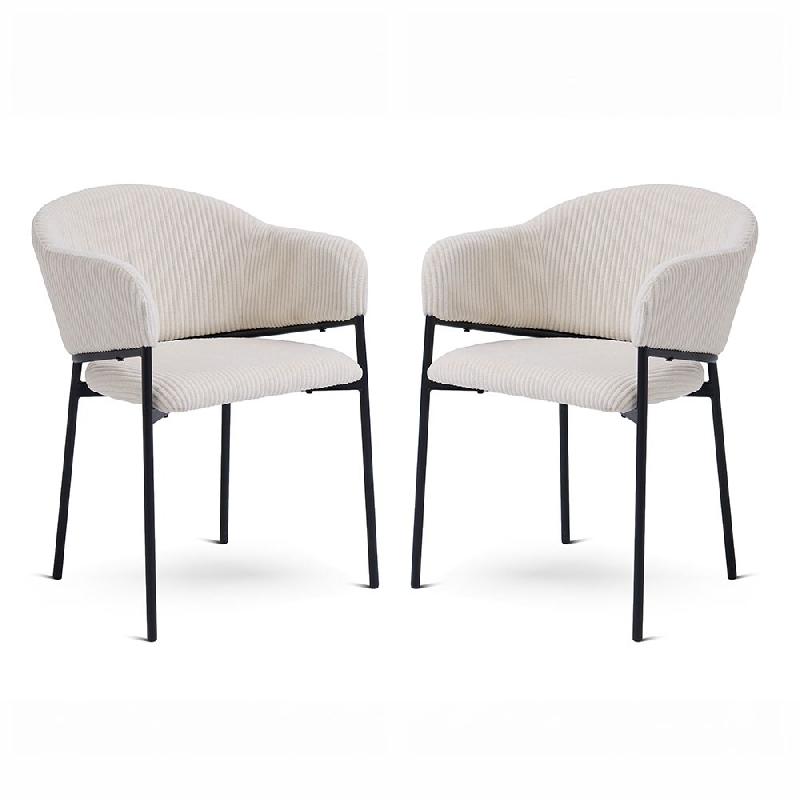 RATTATAN Lot de 2 chaises en velours à larges côtes, accoudoirs, structure en métal, design moderne pour cuisine, salle à manger, restaurants Grac_0