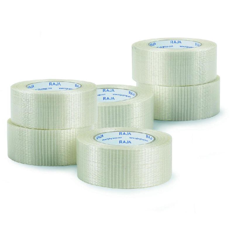 RUBAN ADHESIF D'EMBALLAGE RAJA - EN POLYPROPYLENE ARME CHAÎNE 140 MICRONS 50 MM X 50 M - TRANSPARENT  - LOT DE 6
