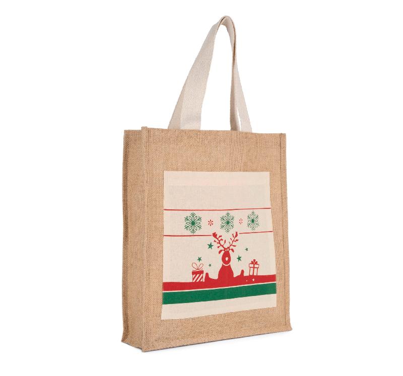Sac shopping réutilisable avec motifs de Noël - 100% jute - Réf: KI0732 - Marque Kimood_0