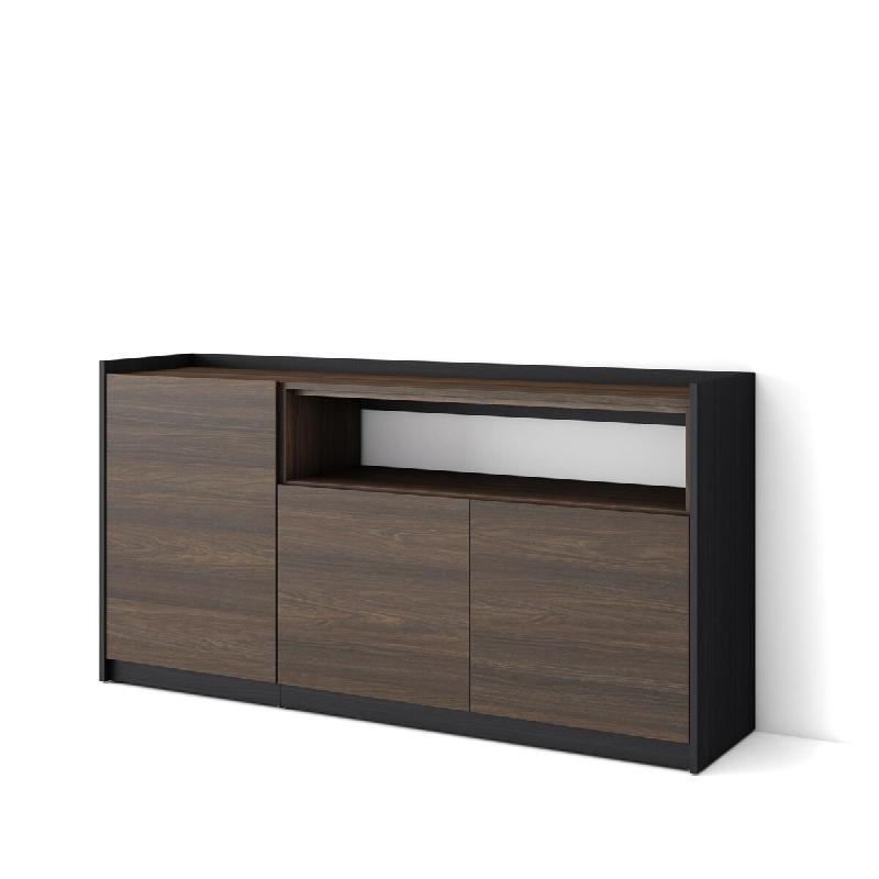 SKRAUT HOME Buffet salon et cuisine, 156x80x37 cm, 3 Portes, Meuble chaussure, Chêne foncé et Noir - marron Bois manufacturé 700_5_0