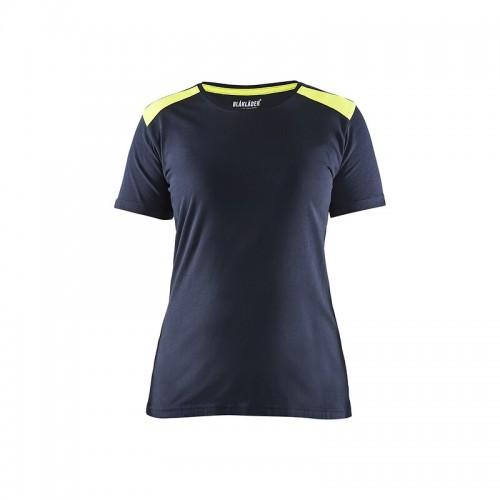 T-SHIRT DE TRAVAIL BICOLORE 100% COTON FEMME 3479 -BLEU MARINE ET JAUNE - XL BLAKLADER