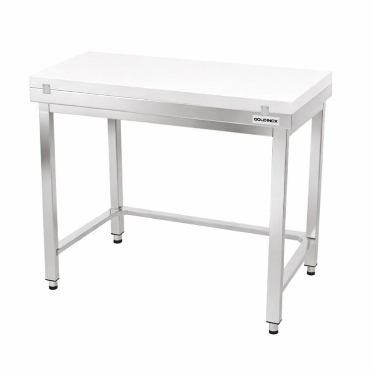 Table de travail en inox 1000x600 mm avec plaque de découpe blanche et renfort PREMIUM - GOLDINOX - gris inox 3701770841721_0