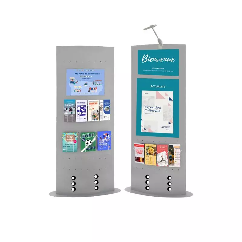 Totem d'exposition et publicitaire métallique - Couleur Laqué époxy gris-alu - H 167 x L 50 cm - MC216549_0