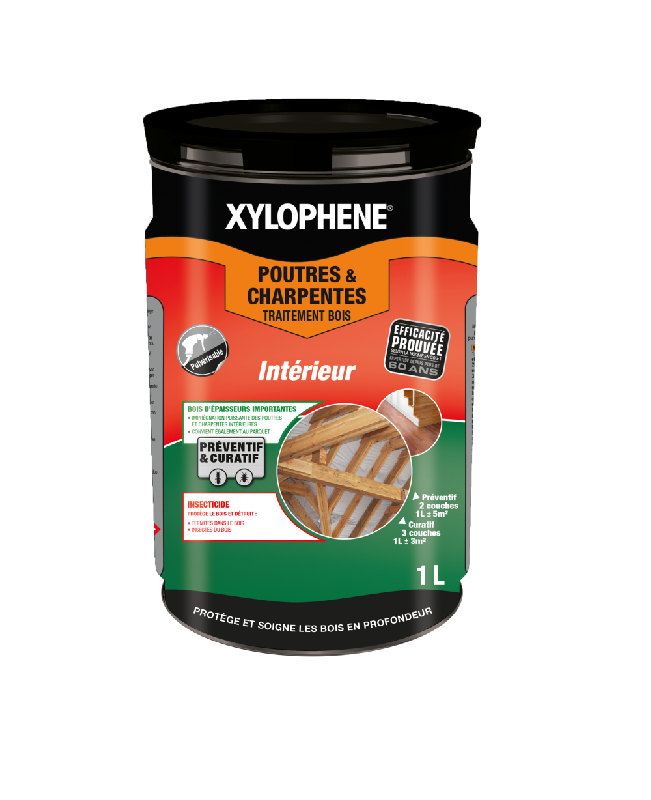 Traitement du bois poutres et charpentes XYLOPHENE 20 ans - 1L - Incolore - Insecticide - Fabrication française_0