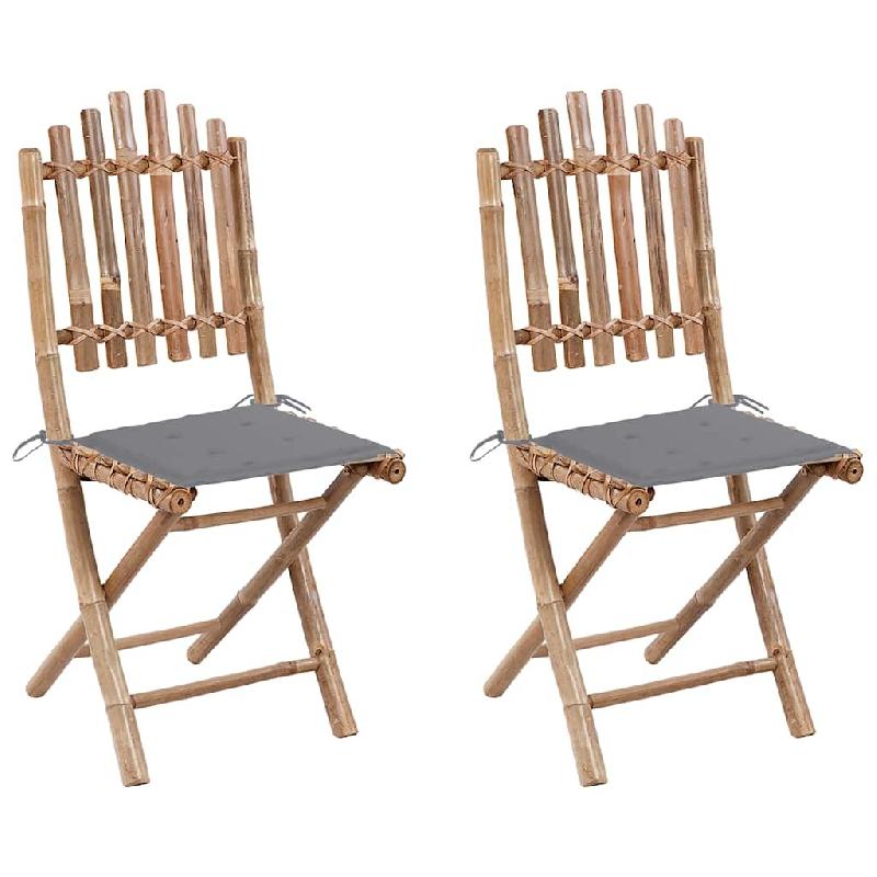 VidaXL Chaises Pliables De Jardin Lot De 2 Avec Coussins Bambou - gris 3063988_0