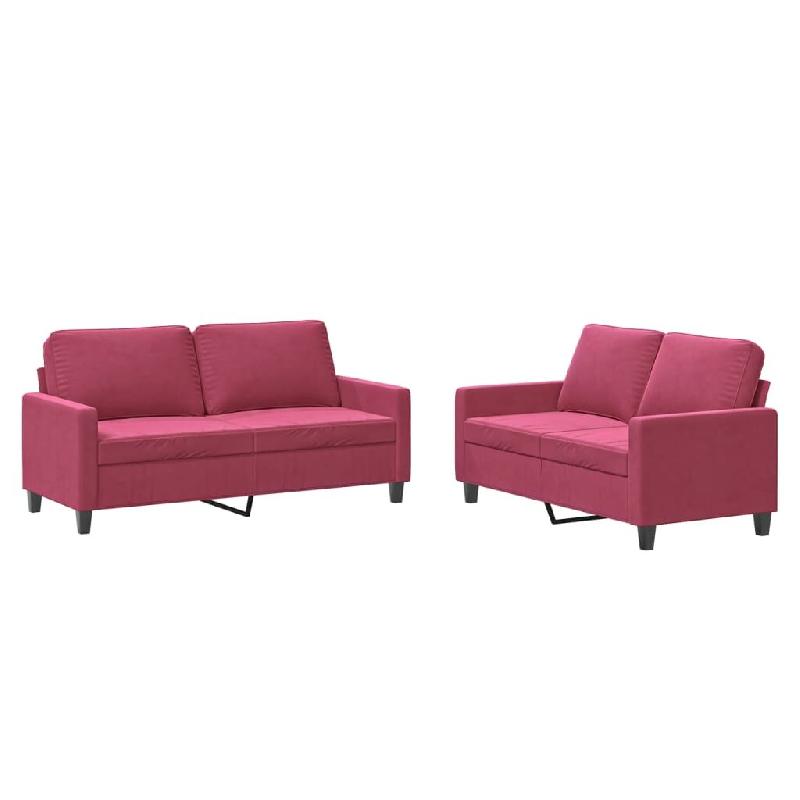 VidaXL Ensemble de canapés 2 pcs avec coussins Rouge bordeaux Velours Modèle Unique Chic - 3201500_0