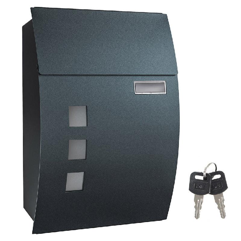 BOÎTE AUX LETTRES MURALE AVEC FENÊTRES DE VISUALISATION EMPLACEMENT POUR NOM 2 CLÉS FACILE À INSTALLER GRIS ANTHRACITE 12_0001643_0