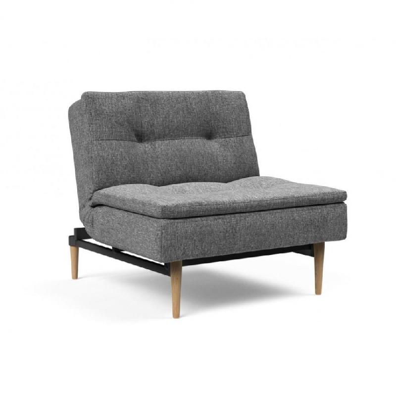 Fauteuil design Dublexo Styletto convertible lit 90x115 cm - pieds chêne naturel - tissu Twist Charcoal_0