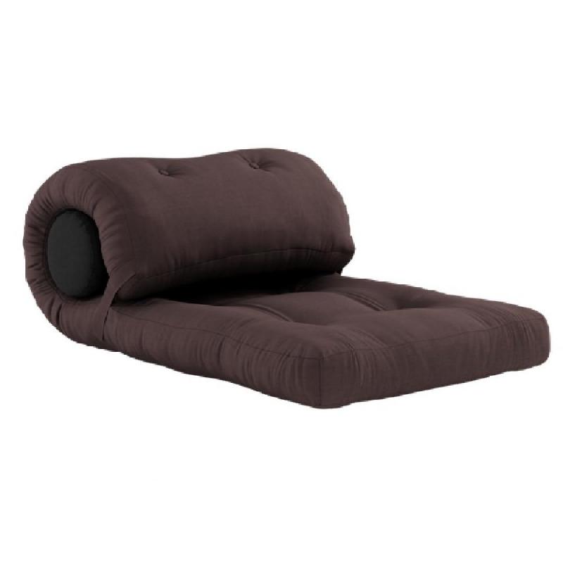 Fauteuil futon convertible WRAP - design japonais et scandinave - couleur marron - matelas 70x200 cm_0