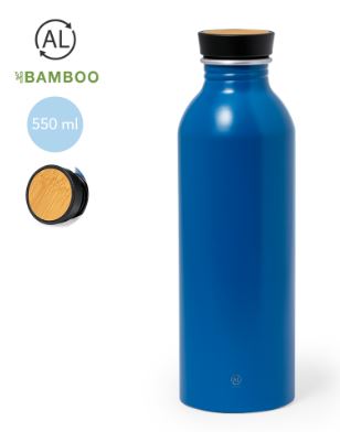 Gourde élégante et durable en aluminium recyclé 550ml - Claud 20207 - finition satinée et bouchon bambou_0