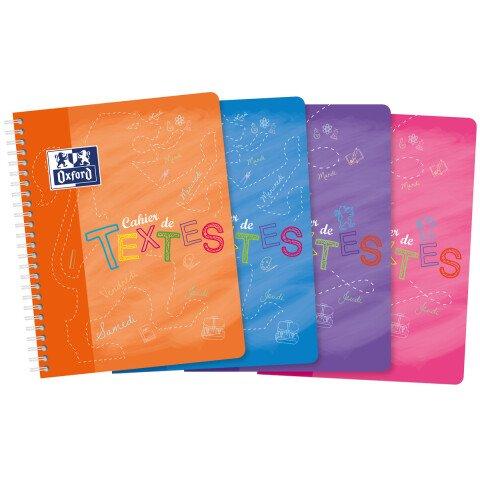 LOT DE 10 - CAHIER OXFORD DE TEXTES 17X22CM GRANDS CARREAUX SEYÈS 148 PAGES RELIURE SPIRALE COUVERTURE POLYPRO COLORIS ASSORTIS