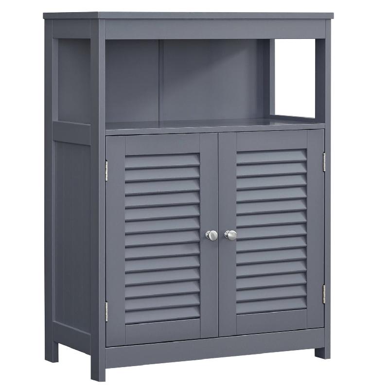 Meuble de salle de bain sur pieds - 2 portes persiennes - gris mat - 60x30x80 cm - 12_0002744_0