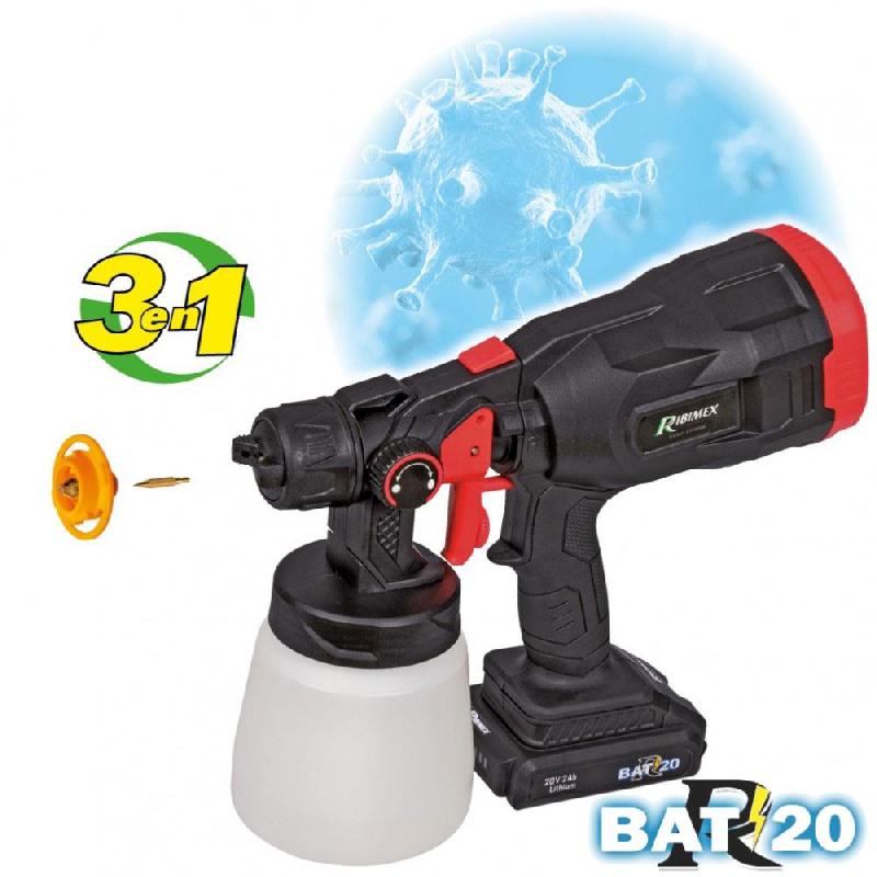 Pistolet à peinture et désinfectant R-BAT20 20V - HVLP avec buse spéciale désinfectant, batterie et chargeur - RIBIMEX_0