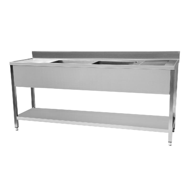 Plonge en inox avec dosseret et étagère en dessous 2000x600 mm - STSK-206-CT_0