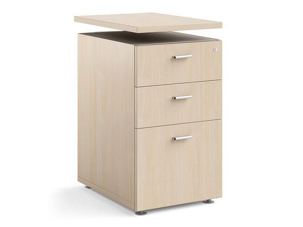 Caisson à roulettes hauteur bureau mélaminé Columbia - 6 finitions, 2 profondeurs, 3 tiroirs dont 1 DS, 5e roulette anti-basculement_0