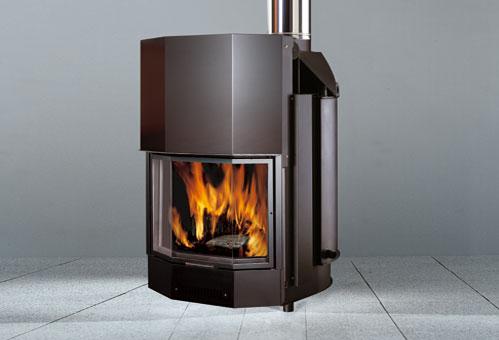 Thermocheminée à bois Acquatondo Prismatique - Chaudière Edilkamin 9/30 kW - Structure en acier et fonte_0