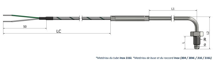 Thermocouple à visser Buse (angle 90°) - TR21 - Types K, N, J, T, E, R, S, B - Raccords variés_0