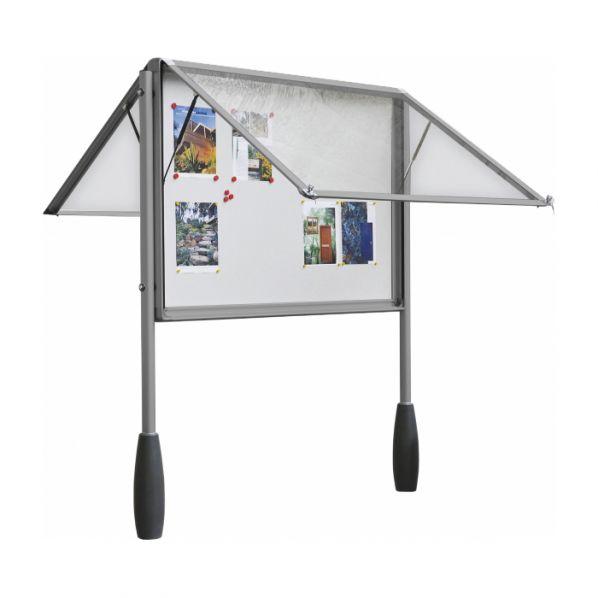 Vitrine d'affichage extérieur sur pieds - double face Gris - format 9 x A4 - Marque Rolléco_0
