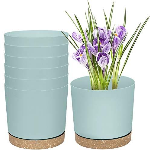 ZMTECH - Lot de 6 pots de fleurs en plastique avec soucoupes - Design moderne et auto-arrosage_0