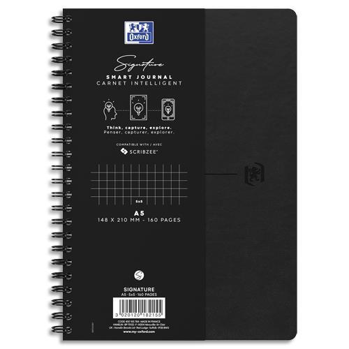CARNET OXFORD SIGNATURE - FORMAT A5 - COUVERTURE SOUPLE A SPIRALE - 160 PAGES QUADRILLEES 5X5 - COLORIS NOIR - LOT DE 5