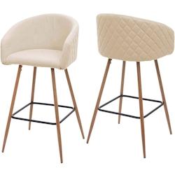 Décoshop26 - Lot de 2 tabourets de bar en tissu velours crème avec repose-pieds TDB04069 - 3001082269603_0
