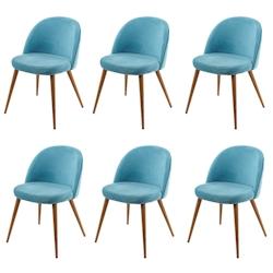 Décoshop26 - Lot de 6 chaises de salle à manger tissu velours bleu en bois style rétro 04_0000804 - bleu 3000064132690_0