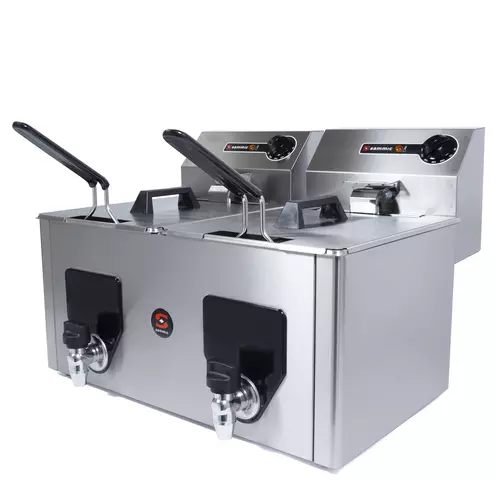 Friteuse électrique PF-10+10 - 230V/50-60Hz - Double bacs 8+8L - Acier inoxydable_0