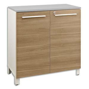 Gautier office rangement bas sunday blanc, portes chêne - dimensions : l80 x h79 x p40 cm_0