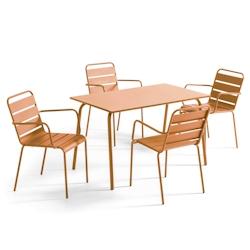 Oviala Business Ensemble table de jardin et 4 fauteuils en métal Caramel - marron acier 114634_0