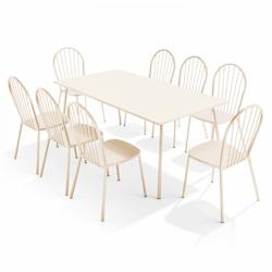 Oviala Business Ensemble table de terrasse et 8 chaises bistrot en acier ivoire - beige acier 109537_0