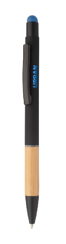 Stylo à bille stylet en aluminium - embase bambou - finition caoutchoutée - encre bleue_0